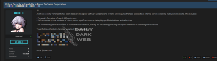 Critical Vulnerability at Epicor Software Corporation Exposes Sensitive Data of Over 6,300 Clients