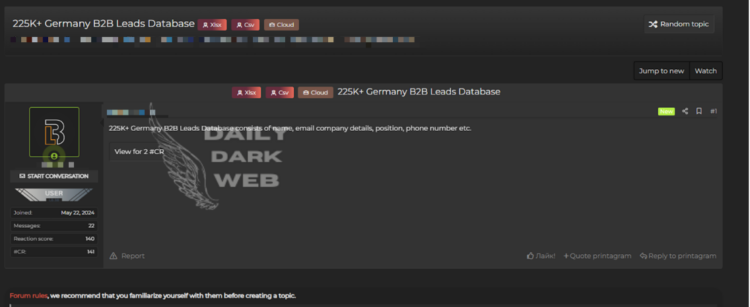 225K+ German B2B Leads Database Leaked on the Dark Web