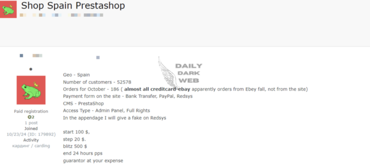 PrestaShop Admin Access Up for Sale on Dark Web