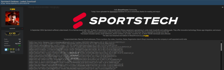 Alleged Sportstech Breach Leaked +44,000 Customer Data