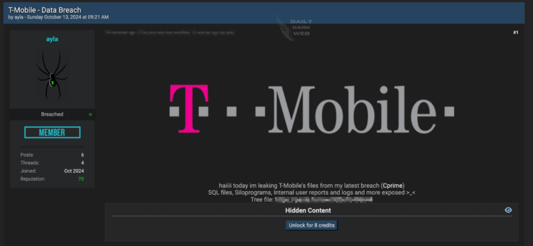 Alleged T-Mobile Data Breach Exposed by Threat Actor on Dark Web Forum