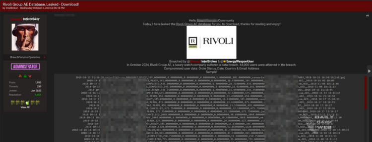 Threat Actor Claims Breach of Rivoli Group AE