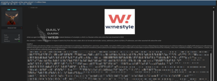 Winestyle.ru Database Allegedly Leaked, Exposing 1.1 Million Customer Records