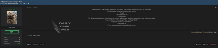 Alleged Sale of International Lookup API Raises Privacy and Security Concerns