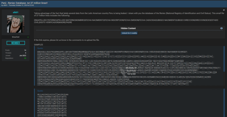 RENIEC Allegedly Breached 37M Citizen Data Leaked