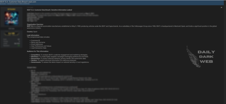Alleged Data Breach at SEAT S.A. Exposes Customer Information