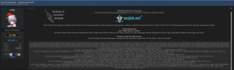 SeaJob Database Leak: Maritime Job Platform Compromised