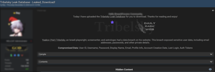 Alleged Data Breach at Tribelsky Exposes Sensitive User Information