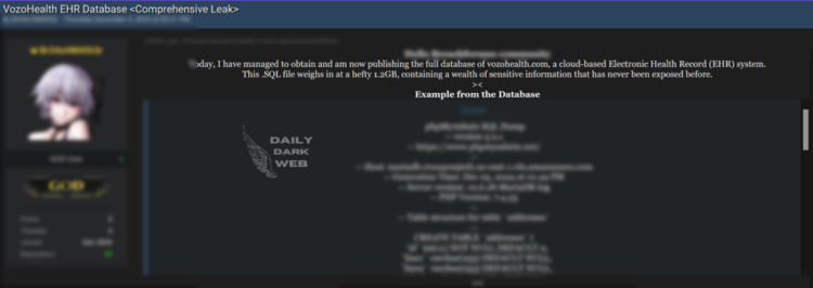 Alleged Data Breach at VozoHealth Exposes Sensitive EHR Data
