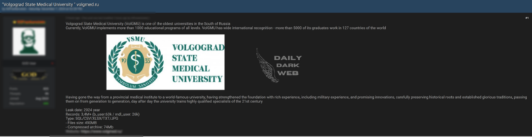 Data Breach at Volgograd State Medical University Exposes Sensitive Information