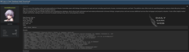 Alleged Data Breach at Cian.ru Exposes 4 Million User Record