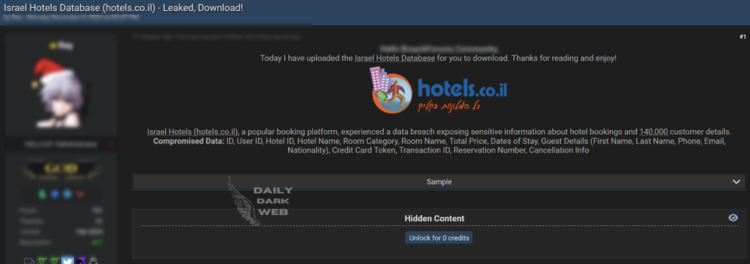 Alleged Data Breach at Hotels.co.il Exposes Sensitive Customer Information