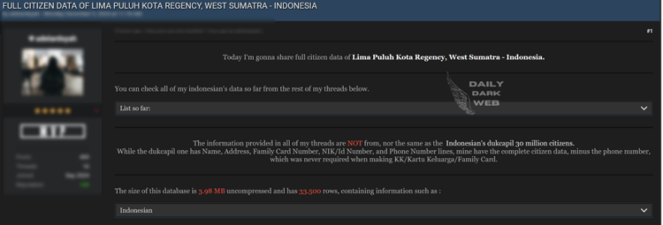 Alleged Data Breach Exposes Citizen Database of Lima Puluh Kota Regency