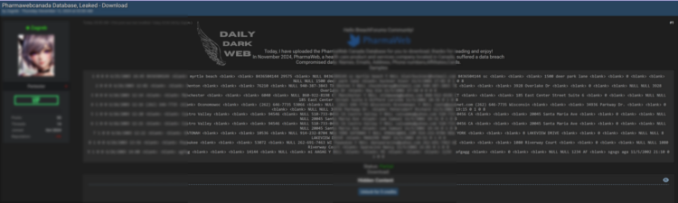 Alleged Data Breach at PharmaWebCanada Exposes Sensitive Customer Information
