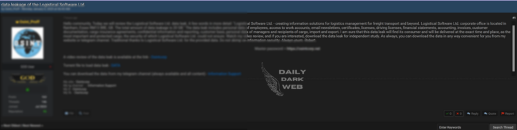 Sensitive Documents from Logistical Software Ltd Reportedly Leaked
