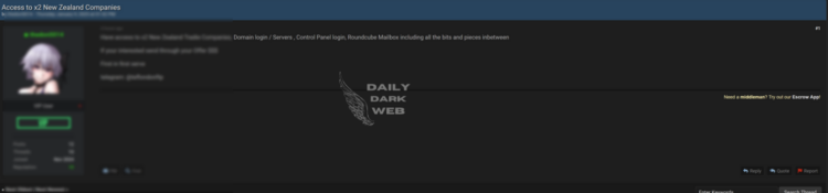 New Zealand: Unauthorized Access to Two Companies Reportedly Offered