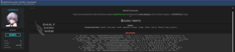 Digital Echoes: AudioPrints.com Database Reportedly Exposed