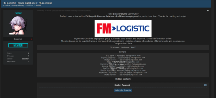 FM Logistic France Allegedly Suffers Data Breach, Employee Information Exposed