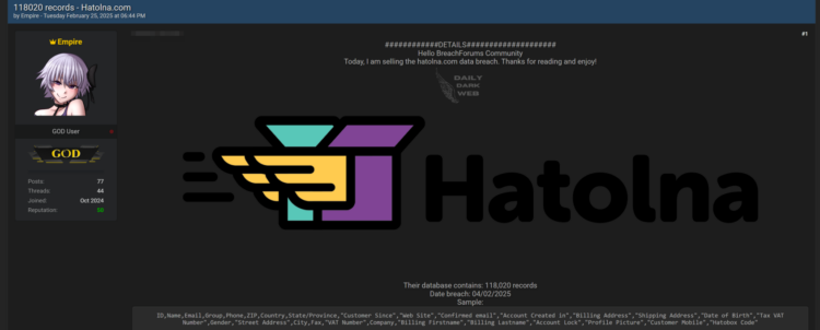 Hatolna Allegedly Breached