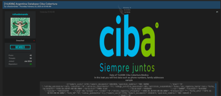 Alleged Data Breach Hits Ciba Cobertura Medica