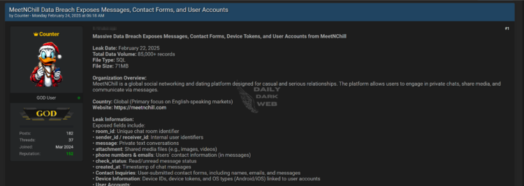 Massive Data Breach Allegedly Exposes Sensitive User Information from MeetNChill