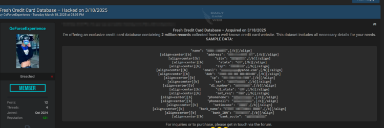 Threat Actor Claims to Have 2M Stolen Credit Card Records