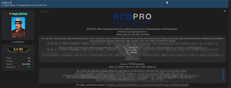 Alleged Data Breach at French Insurance Firm RCDPRO