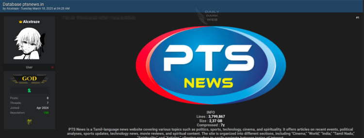 Data Breach Allegedly Hits PTS News Website, Millions of Records Claimed Stolen