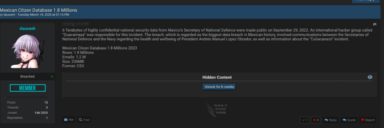 Alleged Data Breach of Mexican Citizen Information Exposed 1.8M Records