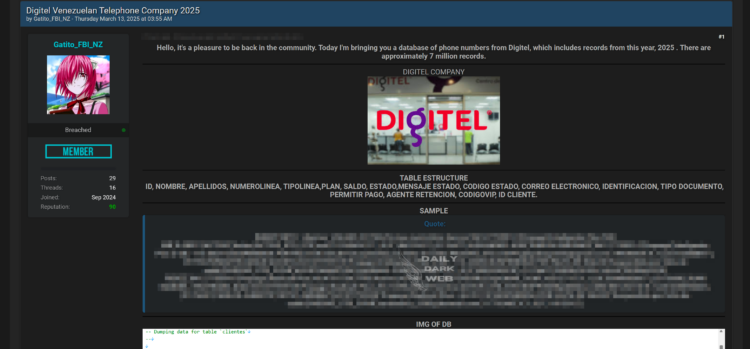Digitel Venezuela Allegedly Targeted 7M Records Exposed