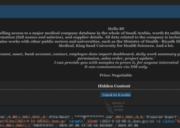 Alleged Threat Actor Claims to Sell Access to Saudi Medical Database on Dark Web