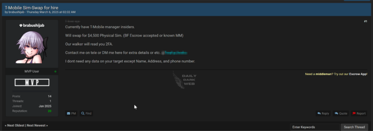 Threat Actor Claims to Have Internal T-Mobile Contacts