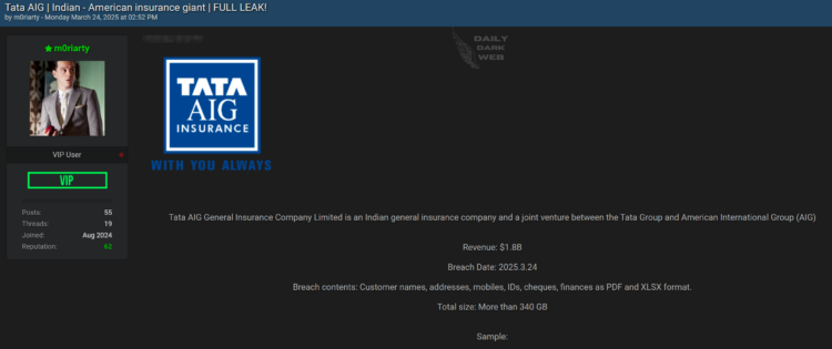 Tata AIG Allegedly Targeted in Massive Data Breach