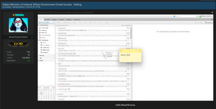 Alleged Italian Government Email Advertised on Dark Web Forum
