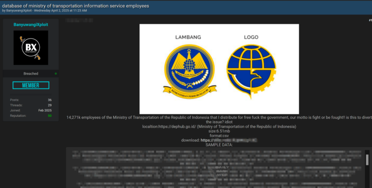 Alleged Data Leak Targets Indonesian Ministry of Transportation