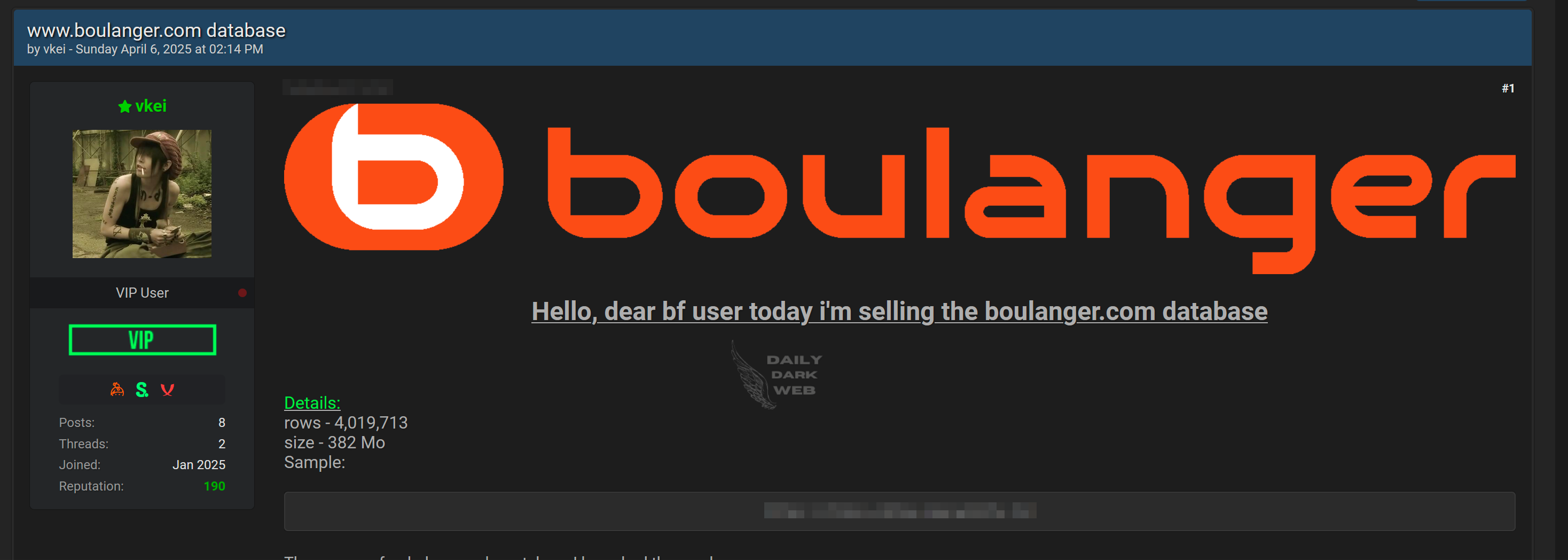 Alleged Data Breach Claims Surface Against Boulanger on Dark Web Forum