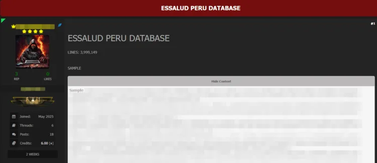 EsSalud Peruvian Health Insurance Data Allegedly Leaked Online