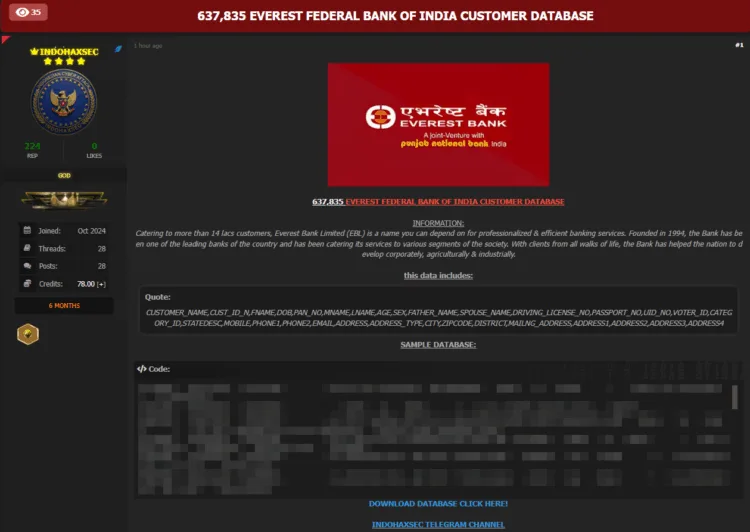 Alleged Breach of Everest Bank Customer Database