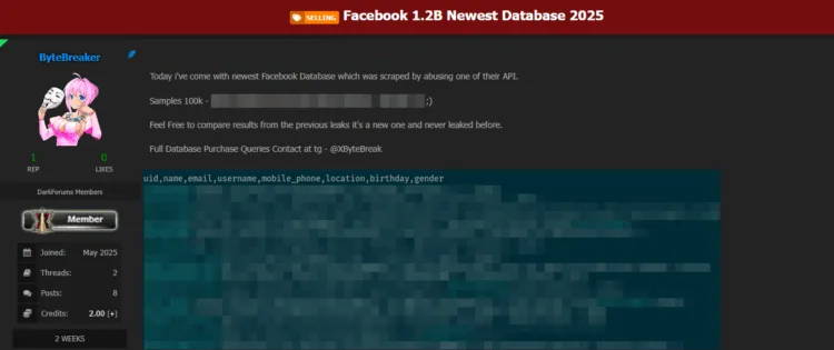 Allegations Emerge of a Massive 1.2B Facebook Data Leak on the Dark Web