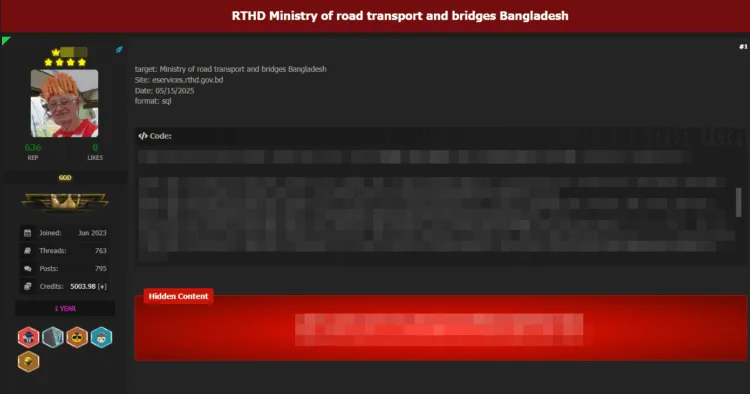 Alleged Data Breach at Bangladesh Road Ministry