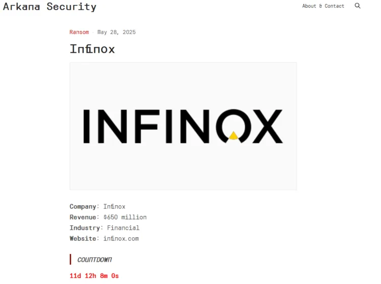 Infinox Allegedly Targeted in Ransomware Attack by Arkana Group
