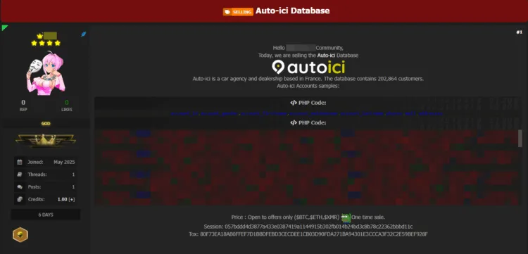 Over 200,000 Customers of French Dealership Auto-ici Allegedly Exposed in Data Breach