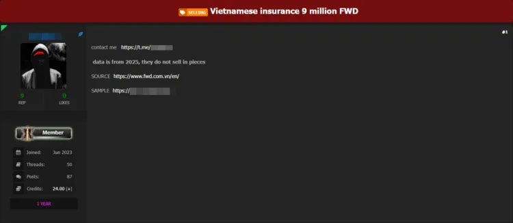 9 Million FWD Vietnam Insurance Records Allegedly Exposed