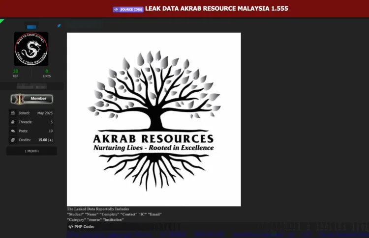Alleged Data Leak at AKRAB Resource Malaysia Exposes Sensitive Student Information