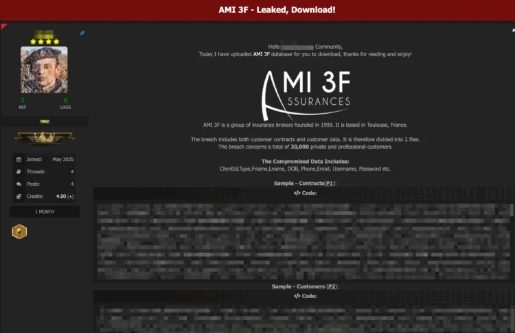 French Insurance Broker AMI 3F Allegedly Breached 20K Customer Records Leaked