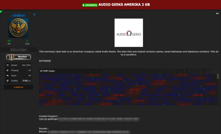 Audio Geeks Allegedly Breached