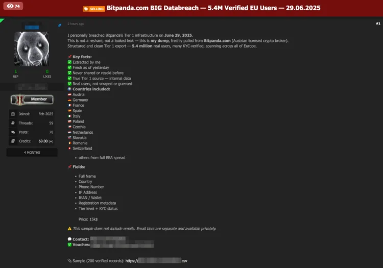 [Updated]Austrian Crypto Giant Bitpanda Allegedly Breached – 5.4 Million User Data for Sale