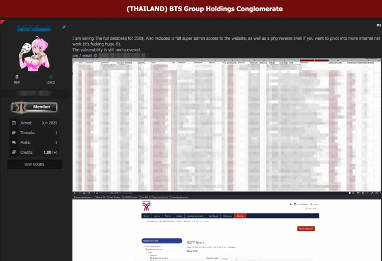 Thai Conglomerate BTS Group Holdings Allegedly Breached