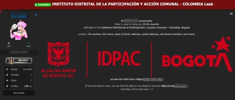 Bogota Government Entity Allegedly Breached, Citizen Data Leaked Online